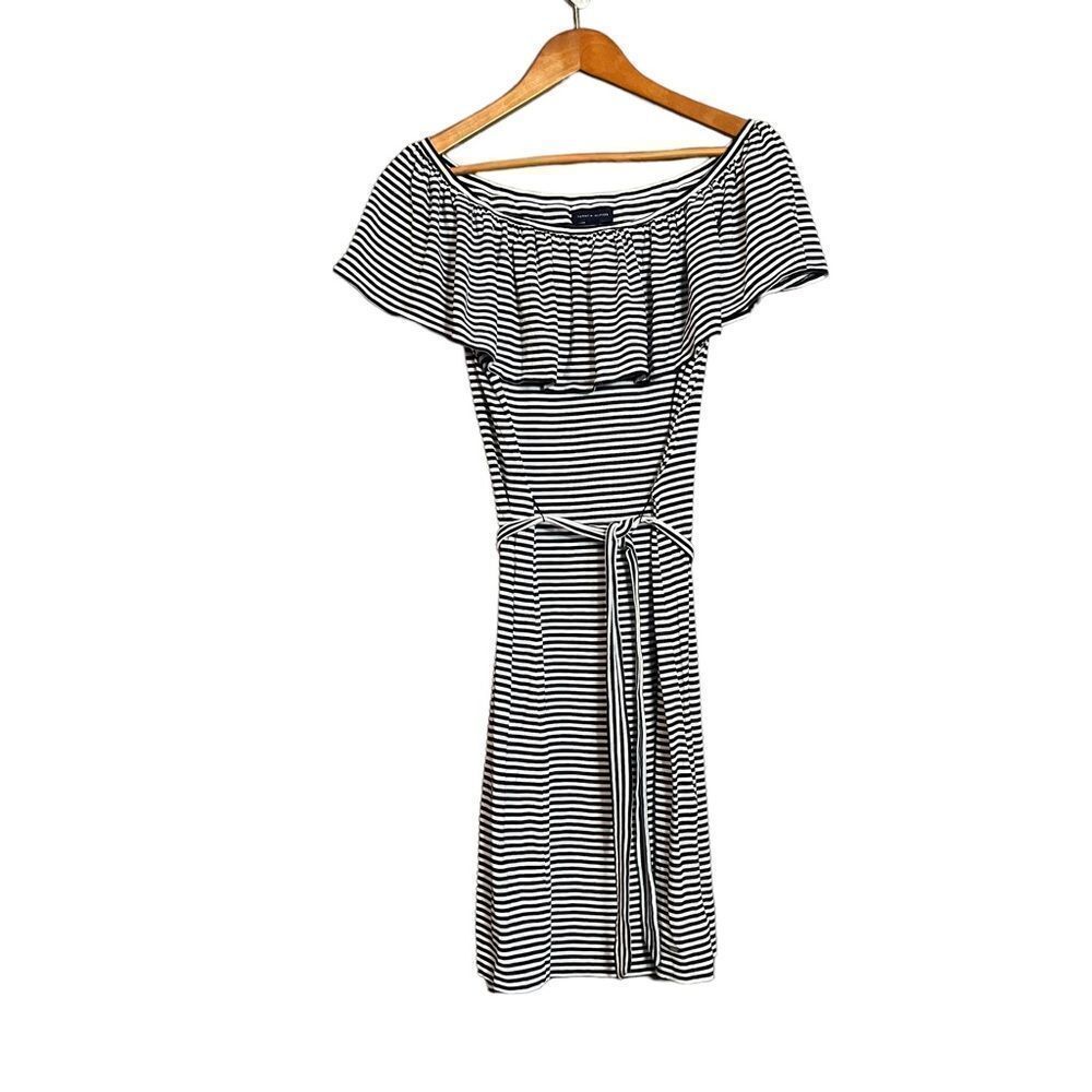 Tommy Hilfiger navy and white knit off shoulder dress